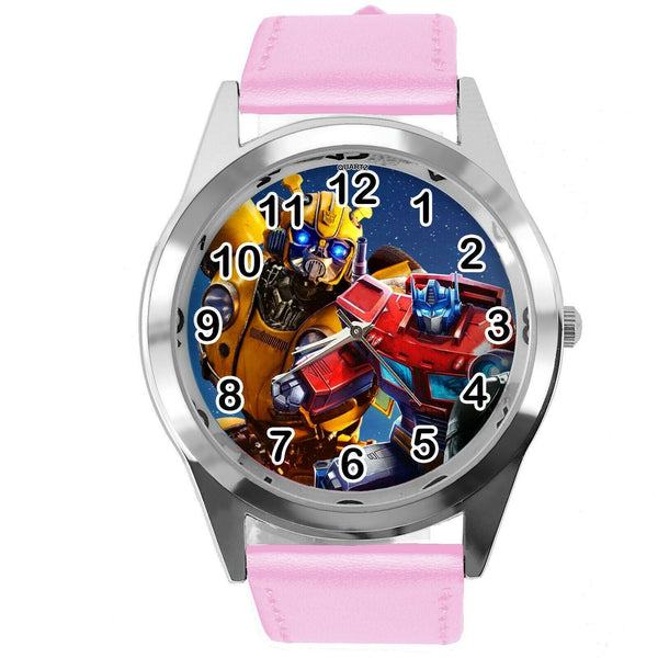 TRANSFORMERS BUMBLEBEE AUTOBOT OPTIMUS PRIME FILM MOVIE ROUND PINK BAND WATCH E3