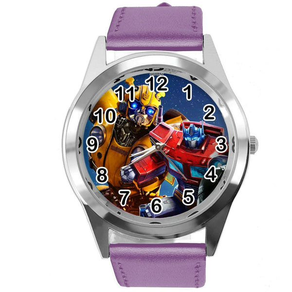 TRANSFORMERS BUMBLEBEE AUTOBOT OPTIMUS PRI FILM MOVIE ROUND PURPLE BAND WATCH E3