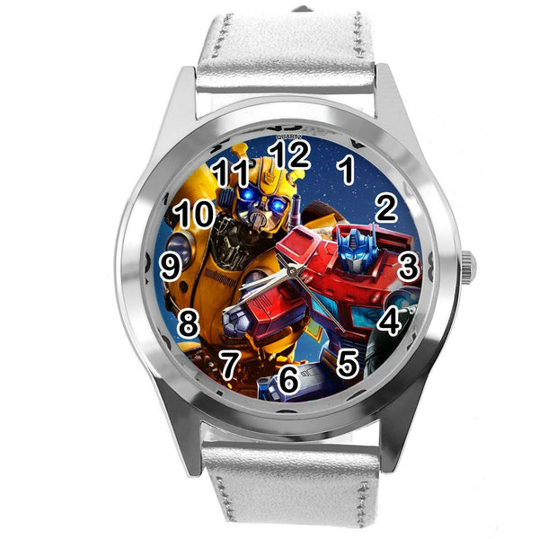 TRANSFORMERS BUMBLEBEE AUTOBOT OPTIMUS PRI FILM MOVIE ROUND SILVER BAND WATCH E3