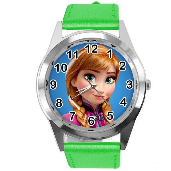 FROZEN ANNA GINGER FILM MOVIE GIRL  FAIRY TALE STEEL CD DVD GREEN LEATHER  WATCH