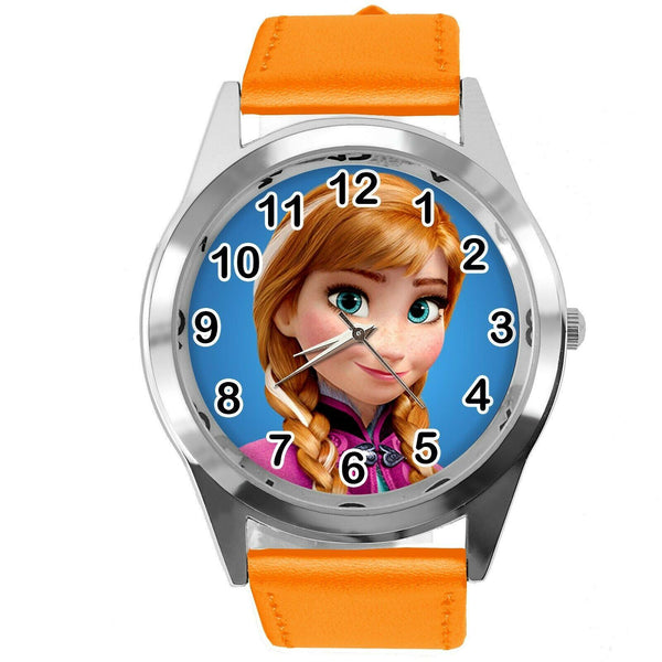 FROZEN ANNA GINGER FILM MOVIE GIRL FAIRY TALE STEEL CD DVD ORANGE LEATHER  WATCH
