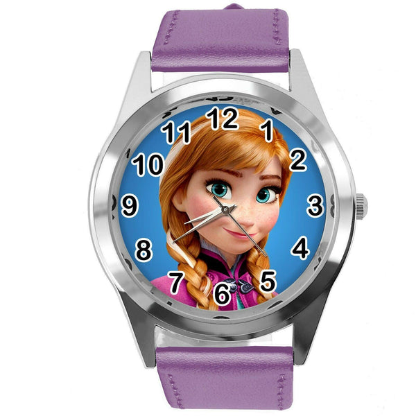 FROZEN ANNA GINGER FILM MOVIE GIRL FAIRY TALE STEEL CD DVD PURPLE LEATHER  WATCH