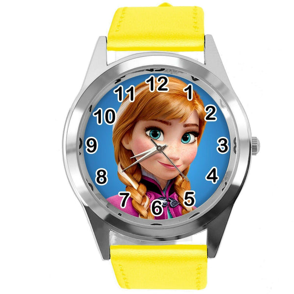 FROZEN ANNA GINGER FILM MOVIE GIRL FAIRY TALE STEEL CD DVD YELLOW LEATHER  WATCH