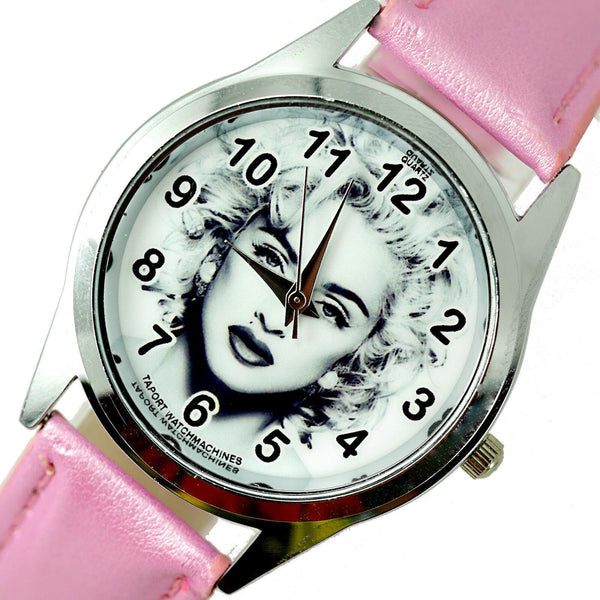 MADONNA MUSIC STAR SINGER S Steel PINK LEATHER BAND ROUND CD WATCH