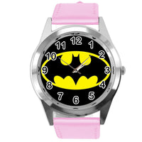 BATMAN DARK KNIGHT SUPERHERO PINK LEATHER FILM MOVIE CD DVD TV ROUND WATCH