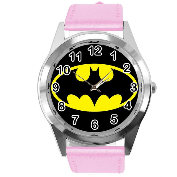 BATMAN DARK KNIGHT SUPERHERO PINK LEATHER FILM MOVIE CD DVD TV ROUND WATCH