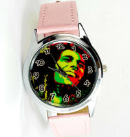 BOB MARLEY JAMAICA REGGAE RASTA SOUL LEATHER MUSIC LEGEND ROUND CD PINK WATCH