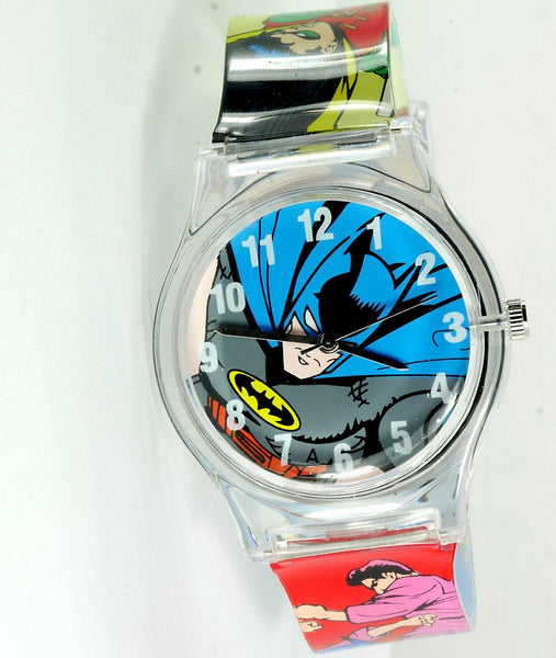 BATMAN DARK KNIGHT SUPERHERO HERO Stainless Steel PLASTIC FILM ROUND WATCH E2