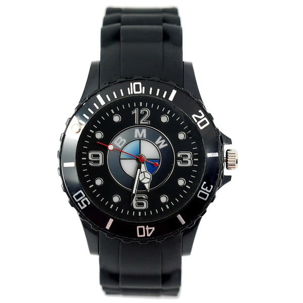 BMW Mens SILICONE Black Red CHROME Dial Sport RACING CAR Watch RELOJ UHR ZEGAREK