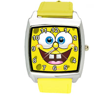 SPONGE BOB Stainless Steel YELLOW LEATHER YELLOW SQUARE DIAL MOVIE FILM WATCH UK