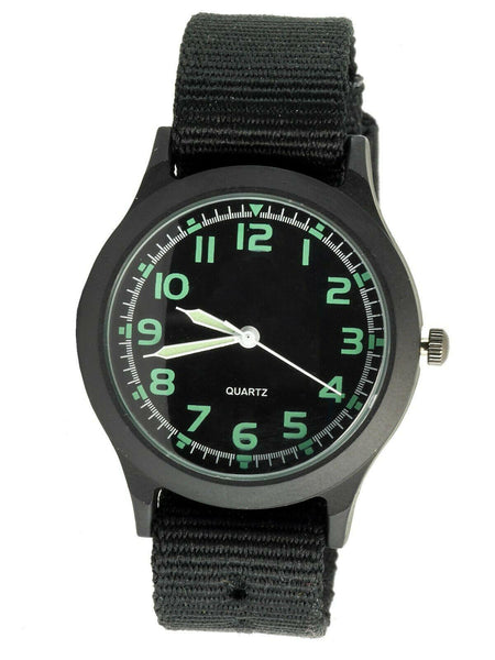 BLACK TACTICAL FIELD OPS  MILITARY SWISS CANVAS BAND LUMINOUS HANDS ARMY WATCH
