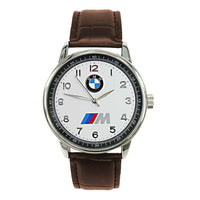 BMW Mens Stainless Steel WHITE Dial BROWN Leather Strap Sport CAR Watch