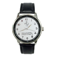 FERRARI Mens Stainless Steel WHITE Dial Black Leather Strap Sport CAR Watch