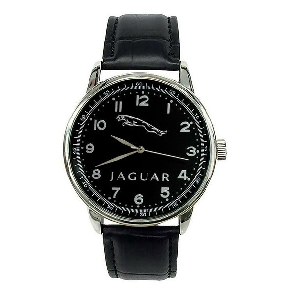 JAGUAR Mens Stainless Steel BLACK Dial BLACK Leather Strap Sport CAR Watch