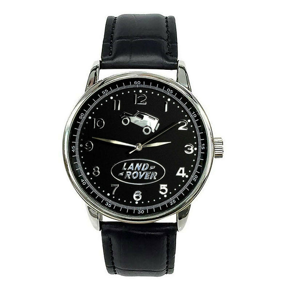 LAND ROVER Mens Stainless Steel BLACK Dial BLACK Leather Strap Sport CAR Watch