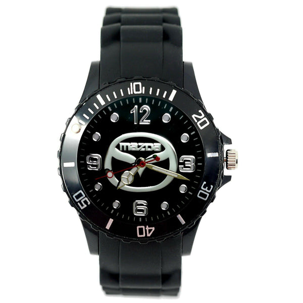 MAZDA Mens SILICONE Black CHROME Dial Sport RACING CAR Watch RELOJ UHR ZEGAREK