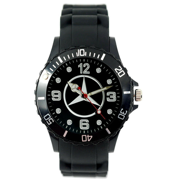 MERCEDES Men SILICONE Black CHROME Dial Sport RACING CAR Watch RELOJ UHR ZEGAREK