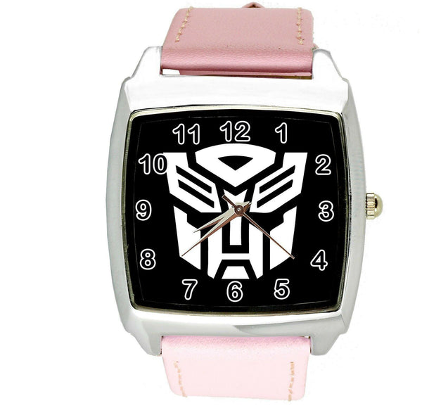 TRANSFORMERS AUTOBOT HERO PINK LEATHER FILM MOVIE STEEL COMICS SQUARE WATCH E1
