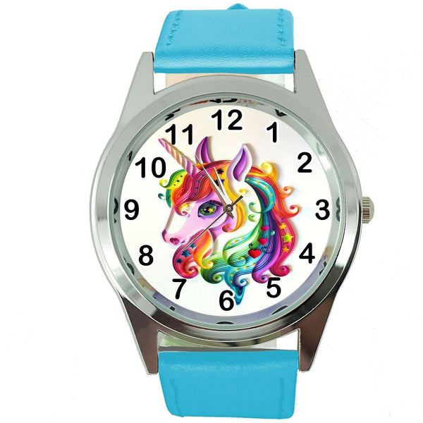 NEW UNICORN PONY BLUE LEATHER FILM MOVIE FAIRY TALE GIRL TV STEEL WATCH UK E1