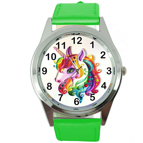 NEW UNICORN PONY GREEN LEATHER FILM MOVIE FAIRY TALE GIRL TV STEEL WATCH UK E1