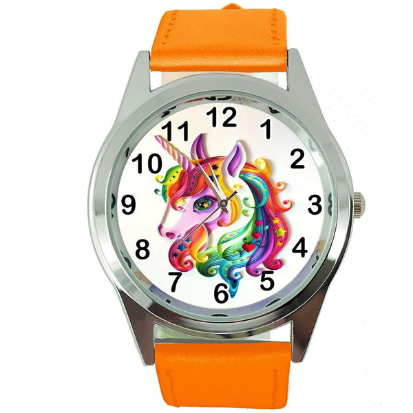 NEW UNICORN PONY ORANGE LEATHER FILM MOVIE FAIRY TALE GIRL TV STEEL WATCH UK E1
