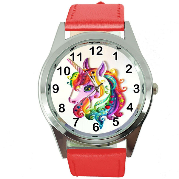 NEW UNICORN PONY RED LEATHER FILM MOVIE FAIRY TALE GIRL TV STEEL WATCH UK E1