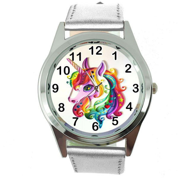 NEW UNICORN PONY SILVER LEATHER FILM MOVIE FAIRY TALE GIRL TV STEEL WATCH UK E1