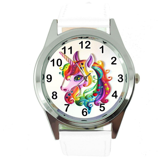 NEW UNICORN PONY WHITE LEATHER FILM MOVIE FAIRY TALE GIRL TV STEEL WATCH UK E1