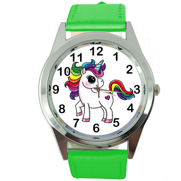 NEW UNICORN PONY GREEN LEATHER FILM MOVIE FAIRY TALE GIRL TV STEEL WATCH UK E2