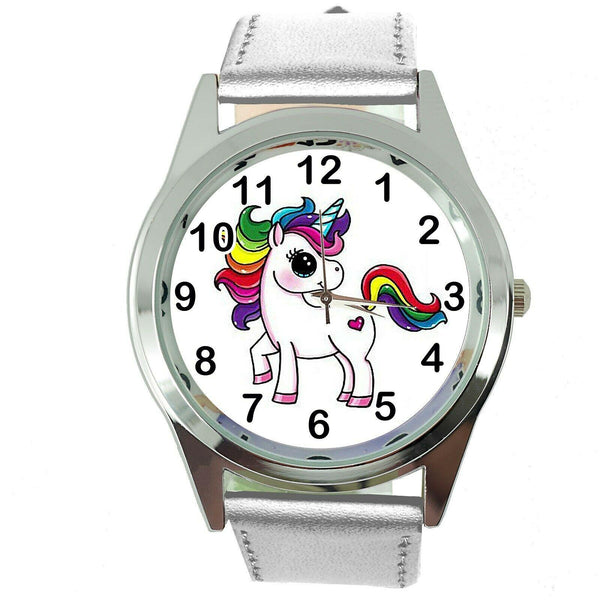 NEW UNICORN PONY SILVER LEATHER FILM MOVIE FAIRY TALE GIRL TV STEEL WATCH UK E2