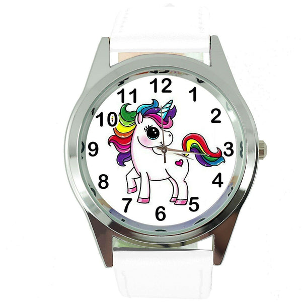 NEW UNICORN PONY WHITE LEATHER FILM MOVIE FAIRY TALE GIRL TV STEEL WATCH UK E2