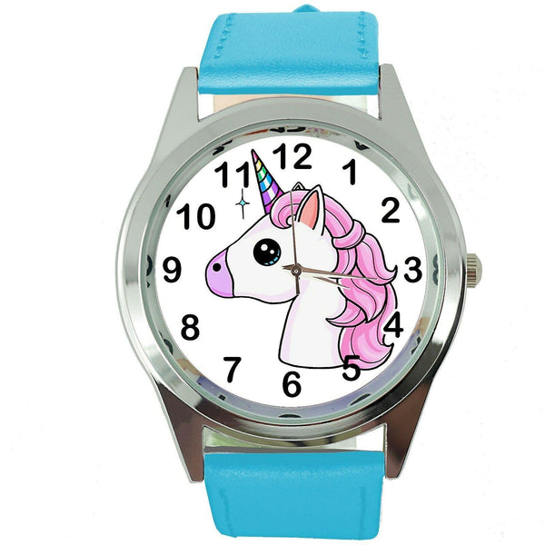 NEW UNICORN PONY BLUE LEATHER FILM MOVIE FAIRY TALE GIRL TV STEEL WATCH UK E3