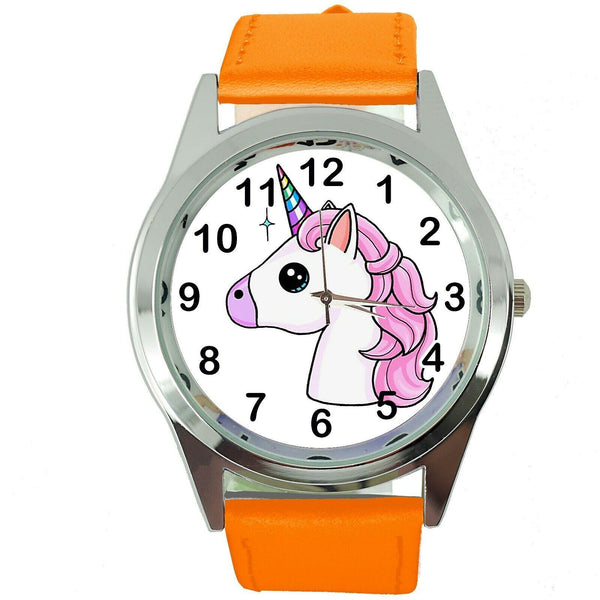 NEW UNICORN PONY ORANGE LEATHER FILM MOVIE FAIRY TALE GIRL TV STEEL WATCH UK E3