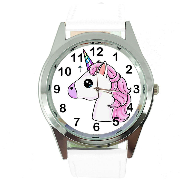 NEW UNICORN PONY WHITE LEATHER FILM MOVIE FAIRY TALE GIRL TV STEEL WATCH UK E3