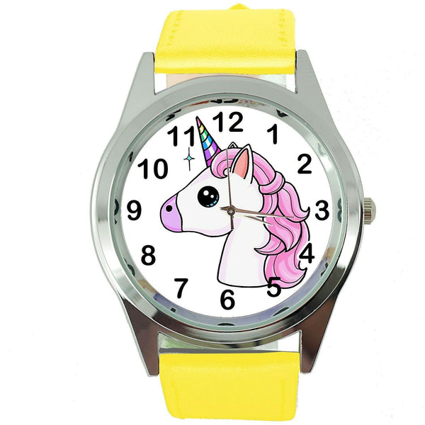 NEW UNICORN PONY YELLOW LEATHER FILM MOVIE FAIRY TALE GIRL TV STEEL WATCH UK E3