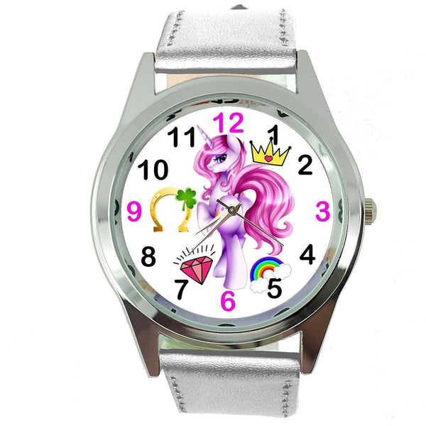 NEW UNICORN PONY SILVER LEATHER FILM MOVIE FAIRY TALE GIRL TV STEEL WATCH UK E4