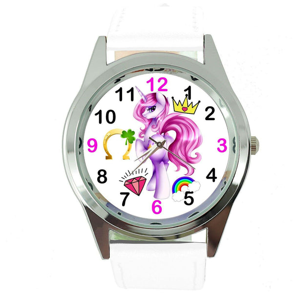 NEW UNICORN PONY WHITE LEATHER FILM MOVIE FAIRY TALE GIRL TV STEEL WATCH UK E4