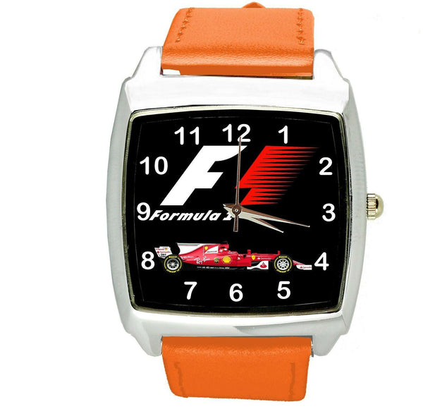 FORMULA ONE F1 RACING ORANGE LEATHER CAR TUNNING Stainless Steel SQUARE WATCH