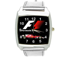 FORMULA ONE F1 RACING SILVER LEATHER CAR TUNNING Stainless Steel SQUARE WATCH