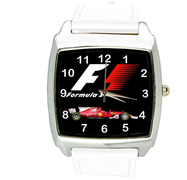 FORMULA ONE F1 RACING WHITE LEATHER CAR TUNNING Stainless Steel SQUARE WATCH