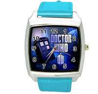 DR WHO E2 Stainless Steel BLUE LEATHER FILM MOVIE DVD SQUARE SCI FI  WATCH
