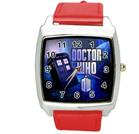 DR WHO E2 Stainless Steel RED LEATHER FILM MOVIE DVD SQUARE SCI FI  WATCH