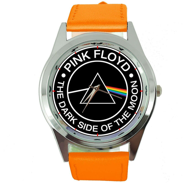 Pink Floyd Dark Side of the Moon ORANGE LEATHER MUSIC LEGEND ROUND CD DVD WATCH