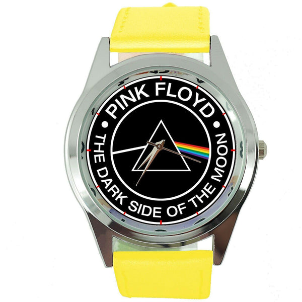 Pink Floyd Dark Side of the Moon YELLOW LEATHER MUSIC LEGEND ROUND CD DVD WATCH