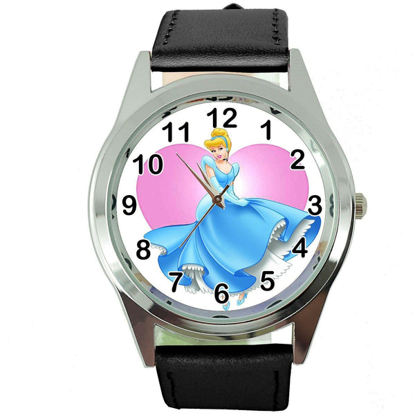 NEW CINDERELLA Stainless Steel BLACK LEATHER FILM MOVIE GIRL FAIRY TALE WATCH UK