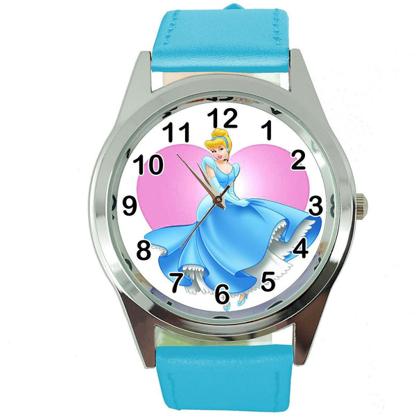 NEW CINDERELLA Stainless Steel BLUE LEATHER FILM MOVIE GIRL FAIRY TALE WATCH UK