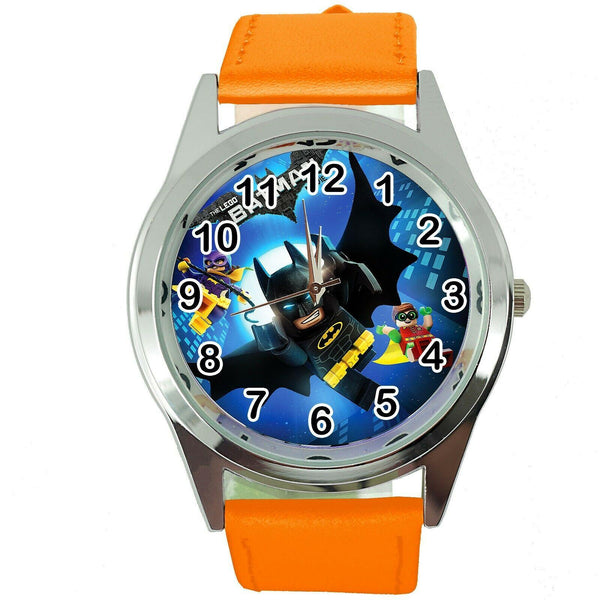 NEW BATMAN LEGO KNIGHT SUPERHERO STEEL ORANGE LEATHER FILM ROUND CD DVD WATCH