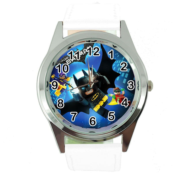 NEW BATMAN LEGO KNIGHT SUPERHERO STEEL WHITE LEATHER FILM ROUND CD DVD WATCH