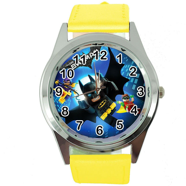 NEW BATMAN LEGO KNIGHT SUPERHERO STEEL YELLOW LEATHER FILM ROUND CD DVD WATCH