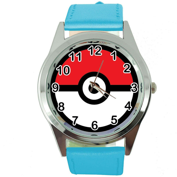 POKEMON GO POKE BALL VIDEO GAME BLUE LEATHER FILM MOVIE STEEL ROUND DVD WATCH